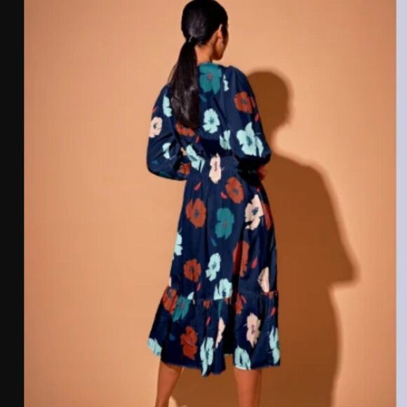 Tucker NYC Juliette Dress Mariposa in Crepe de Chine Silk Midi Floral - Picture 11 of 11